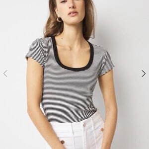 White House Black Market Scoop Neck Black and White Striped Short Sleeve Tee